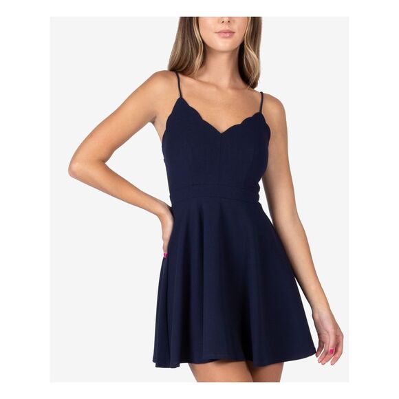 B DARLIN Dresses & Skirts - B DARLIN Womens Navy Fitted Spaghetti Strap Mini Fit + Flare Dress 11\12